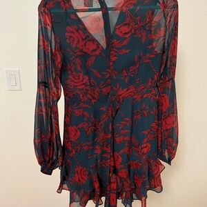 Selfie Leslie Navy and Red Floral Dress